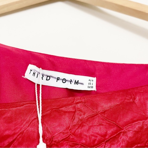 Third Form x Free People Red Crinkle Satin Running Water One Shoulder Mini dress - Picture 8 of 12